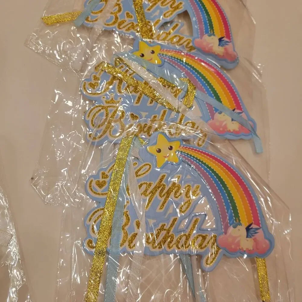 Happy Birthday Cake Topper 10 pcs Glitter Rainbow Cloud 6in x 4in